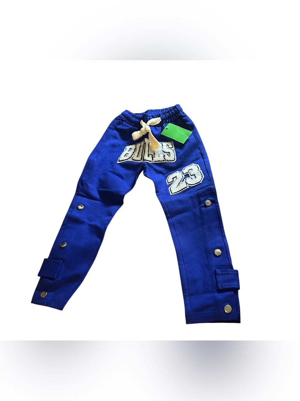 Blue Kids Jogger Pants with Snap Details